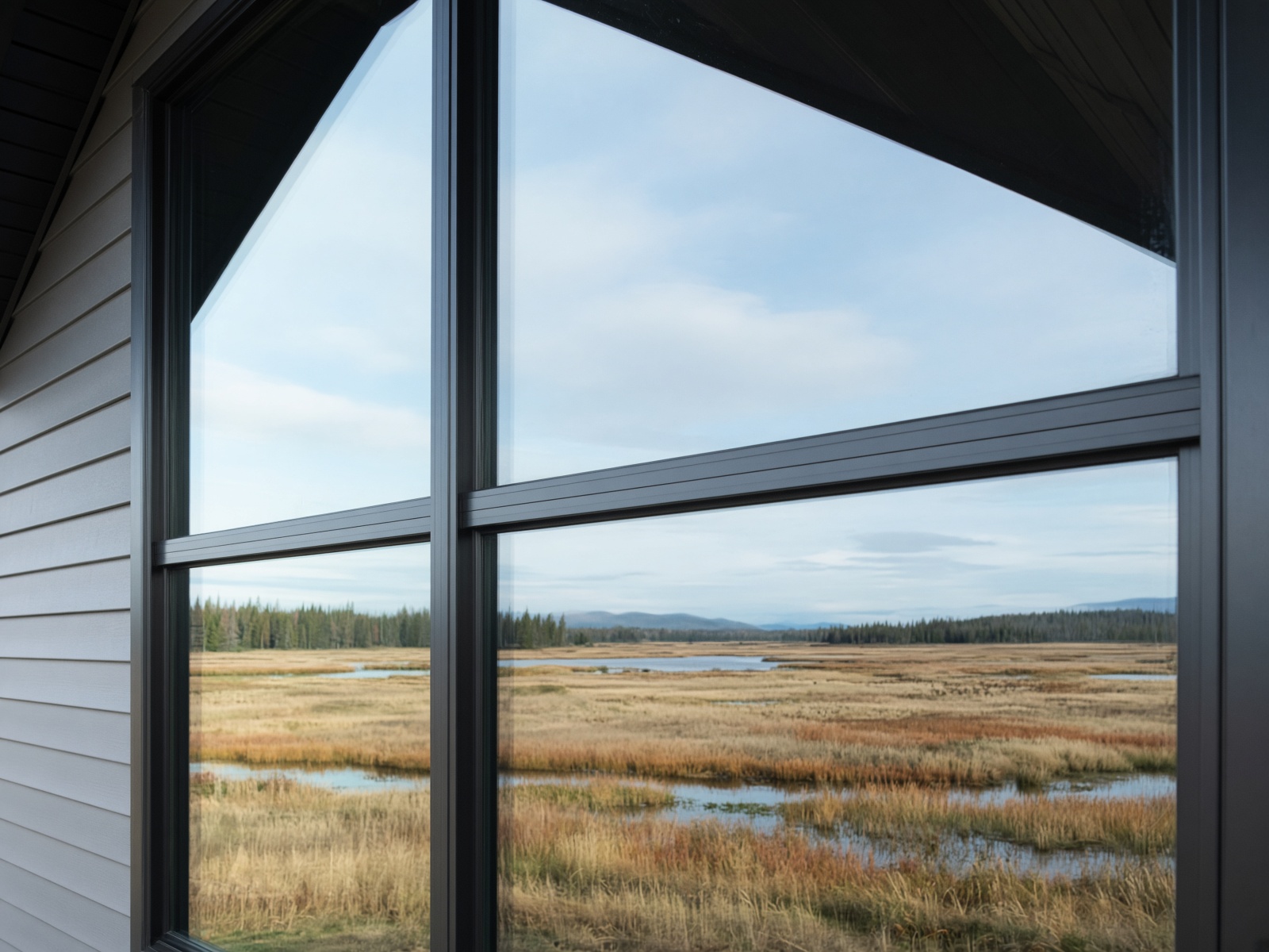 Frisch geputzte Fenster mit Blick auf die Marsch